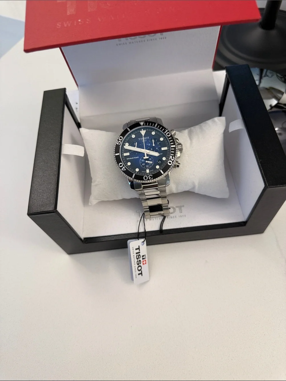 Tissot Stainless Steel Dive Watch with Blue Dial and Black Bezel